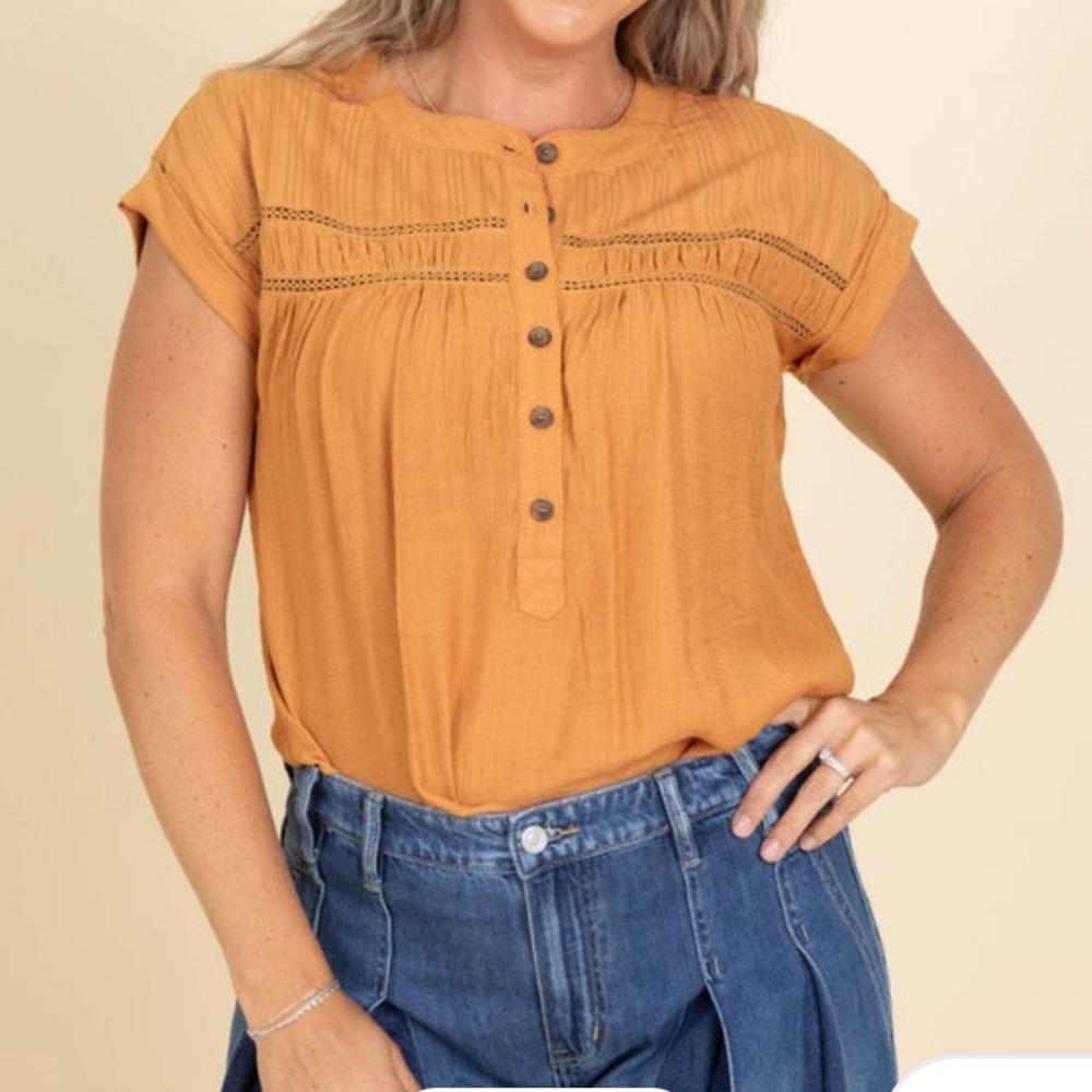Mine Orange Eyelet Trim Woven Top